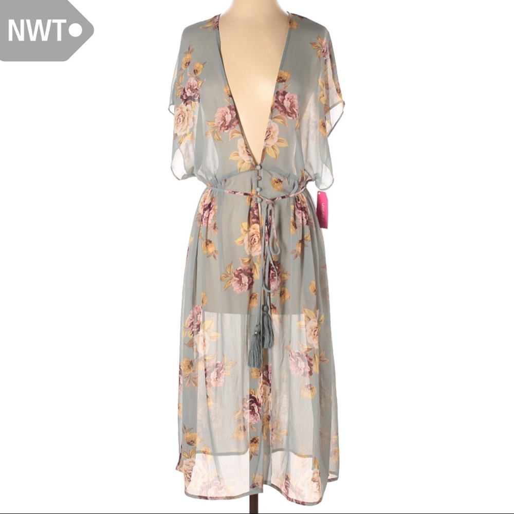 NWT See Through Floral Boho Kimono Dress Coverup